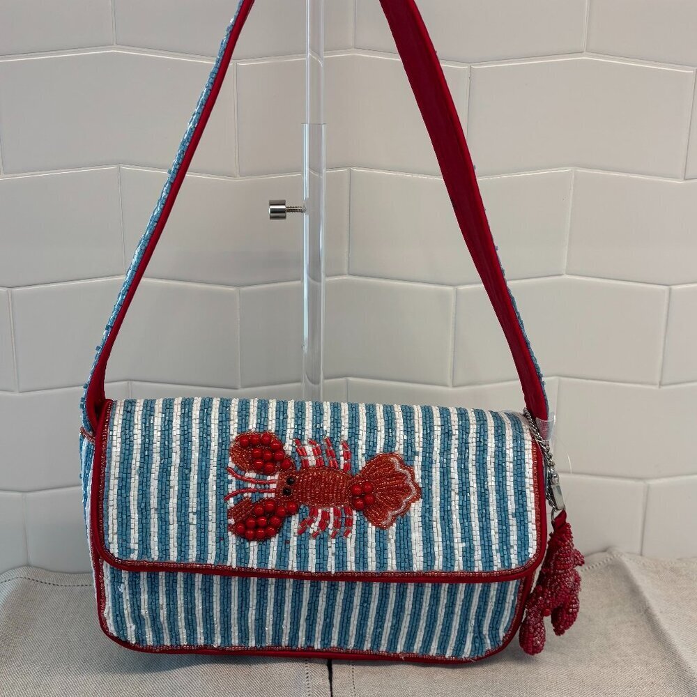 🦞Viral Beaded Red Lobster Shoulder Bag - with Lobster Charm - Made in India🦞